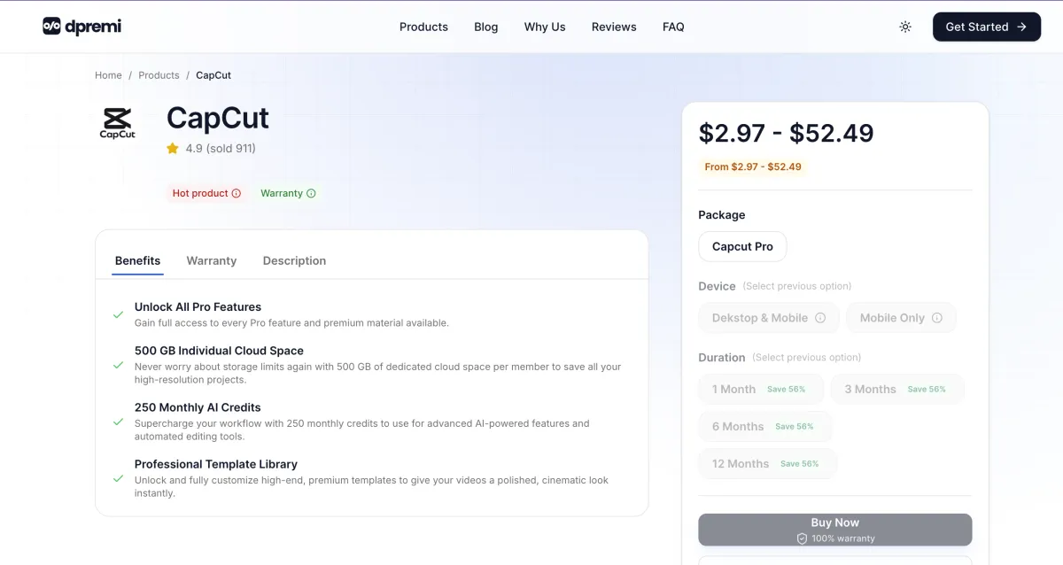 capcut pro page on dpremi