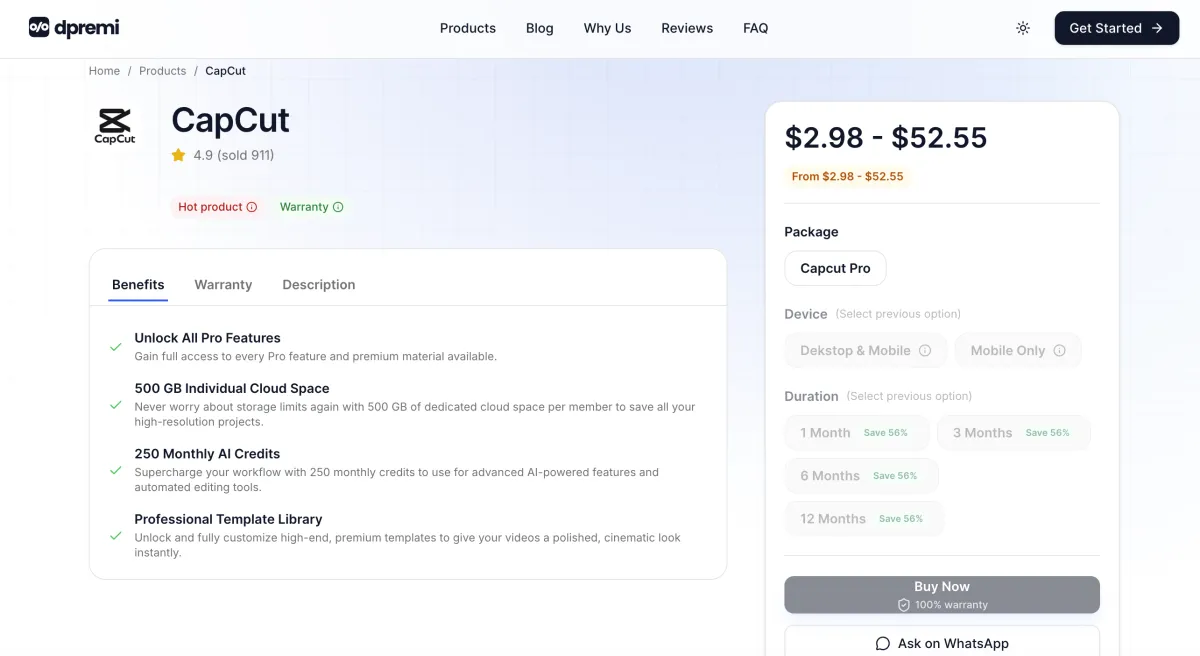 capcut pro page on dpremi